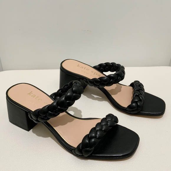 Kate Spade Juniper Black Leather Block Heel Slide Sandals Pumps Dress Shoes 8 - Picture 6 of 10